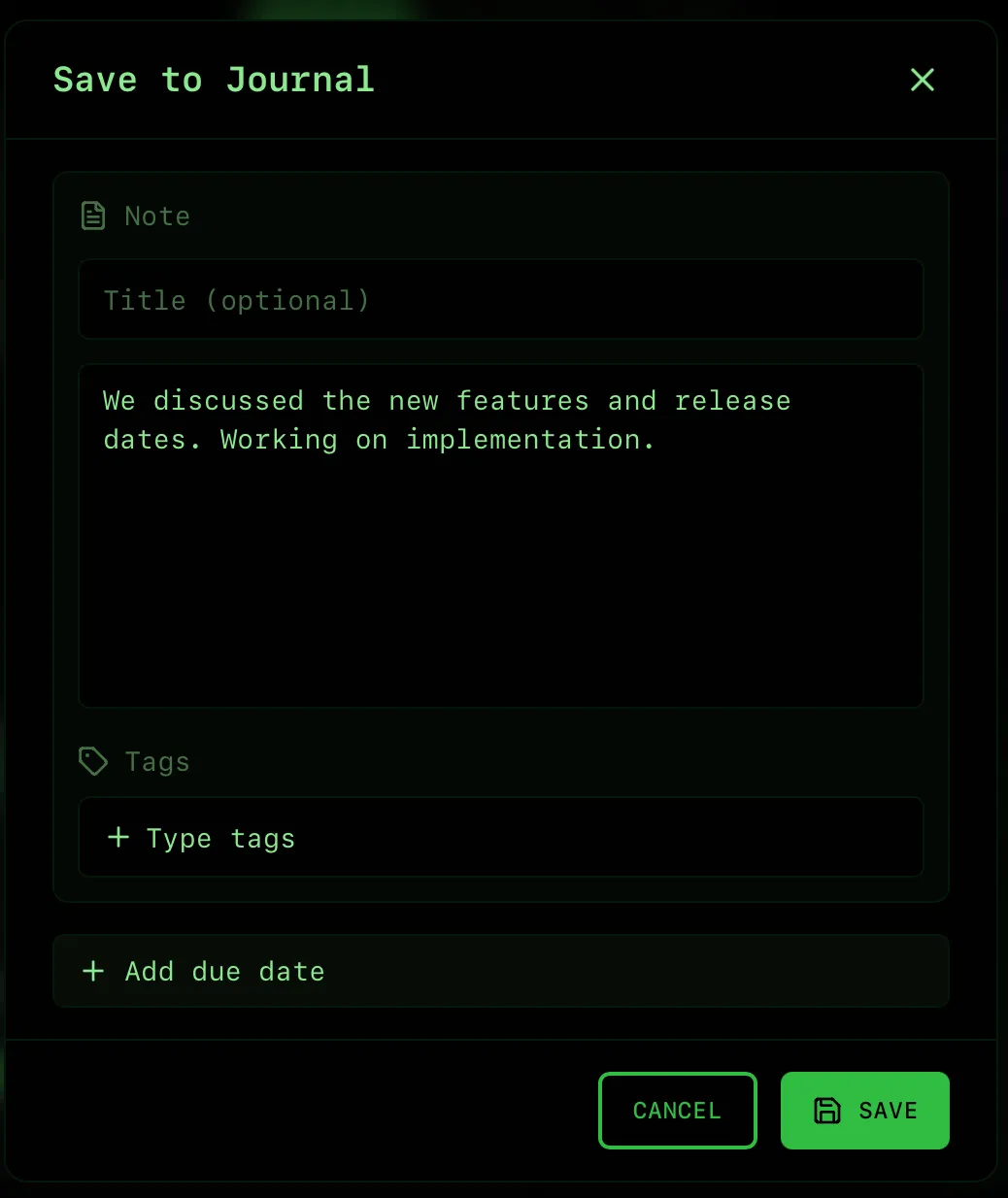 Add journal entry modal