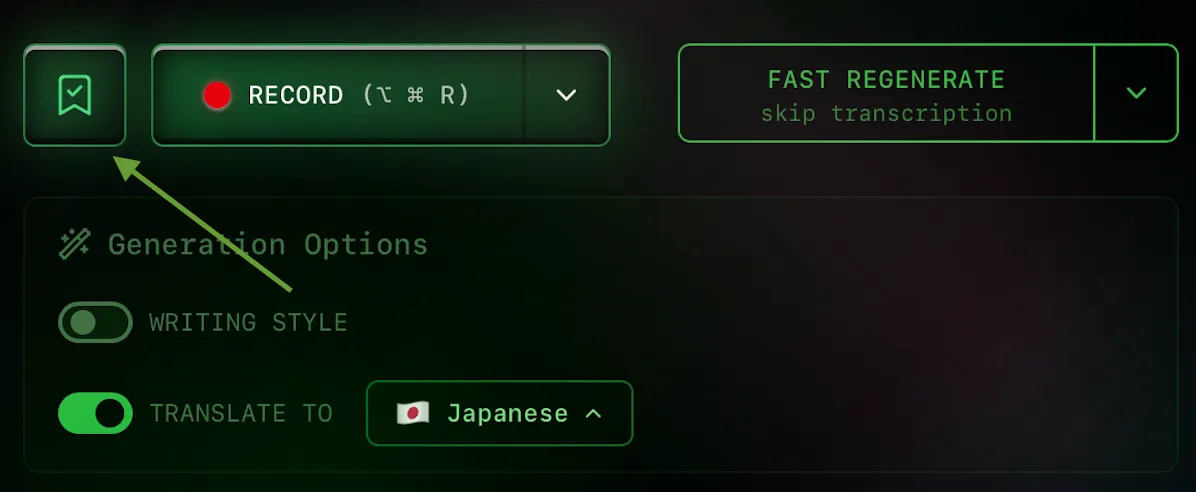 Highlighted bookmark button for saved note