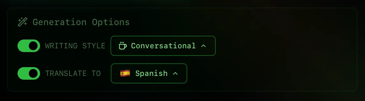 AI settings and text styles