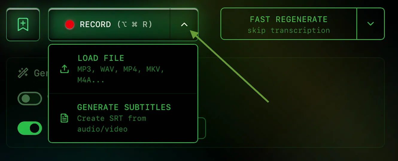 Load audio or video file menu