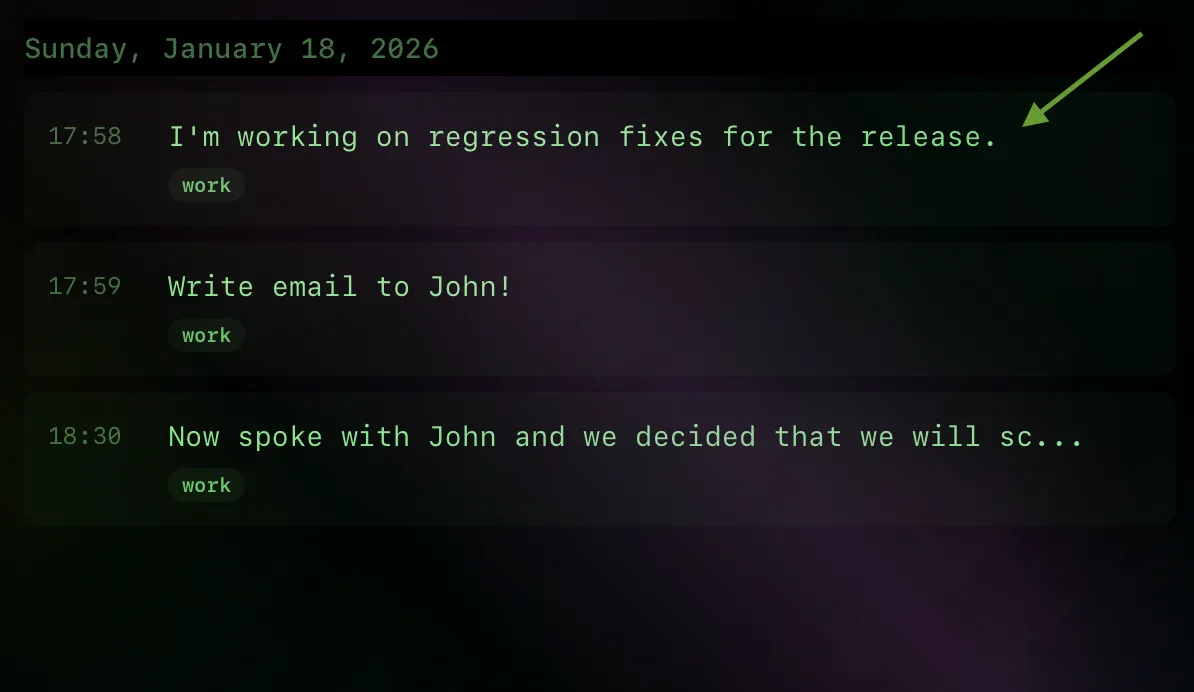 Click on journal entry to view or edit