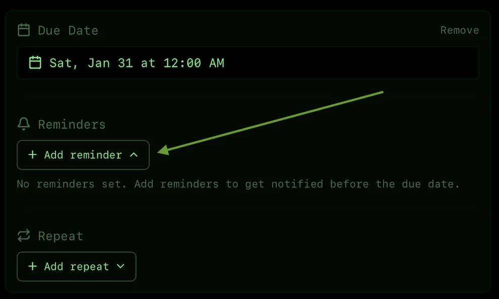 Add reminder options