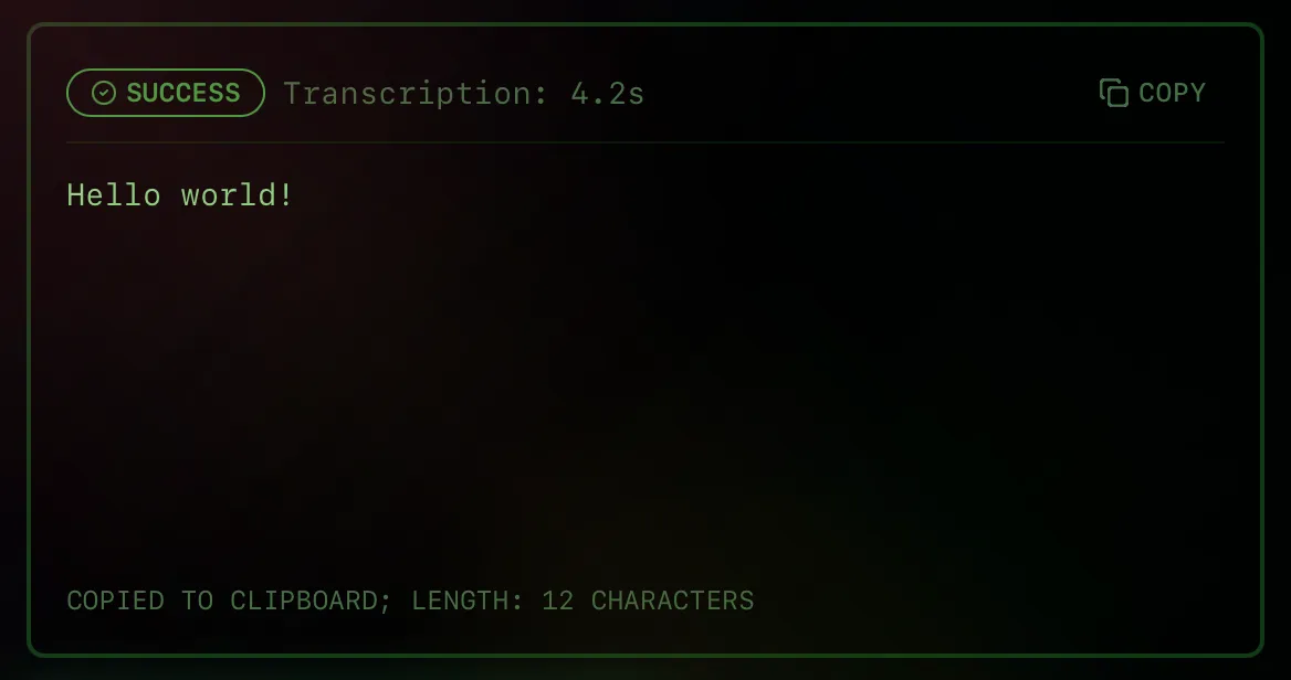 Transcribed text result
